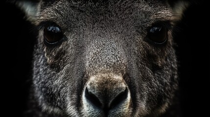 Fototapeta premium Close-up portrait of a wallaby natural habitat wildlife photography dark environment eye-level perspective