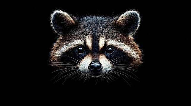 Intriguing raccoon portrait black background animal photography studio setting close-up view wildlife art