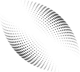 Dotted halftone waves. Abstract liquid shapes, wave effect dotted gradient texture waves isolated vector symbols. Halftone graphic dots waves. Wave dotted halftone, creative shape abstract