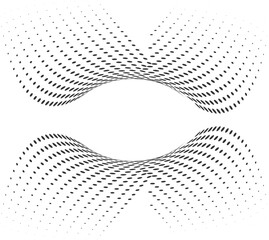 Flowing dots particles wave pattern halftone gradient curve shape isolated on white background. Vector in concept of technology, science