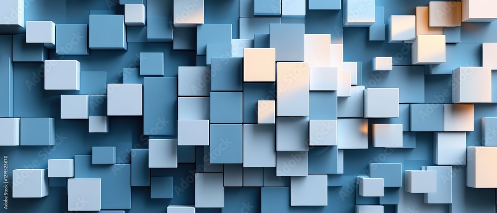 Poster abstract background with blue cubes creating a three-dimensional geometric pattern and texture