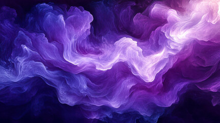 Fototapeta premium Abstract purple smoke swirling in dark background, ethereal and mystical atmosphere