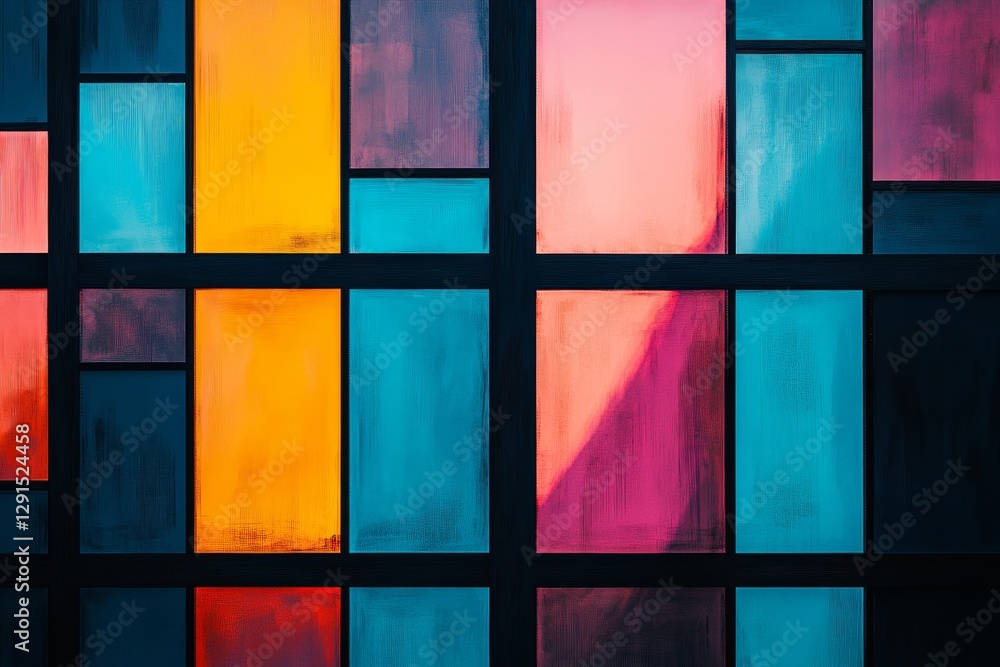 Poster abstract modern artwork with colorful gradient background and geometric black lines design