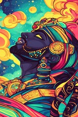 Celestial Majesty A Vibrant Portrait of an African King in Cosmic Attire