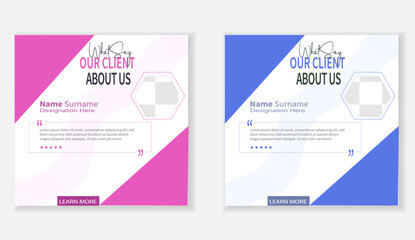 Set of client review and feedback social media post design customer feedback testimonial social post web banner template with square size . modern and creative layout. colorful layout.