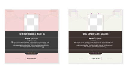 Set of client review and feedback social media post design customer feedback testimonial social post web banner template with square size . modern and creative layout. colorful layout.