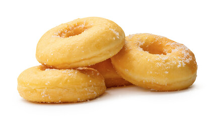 Side view of brown sugar glazed cinnamon donuts in stack isolated on white background with clipping path