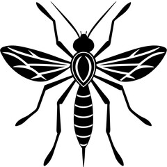 Stylized Black and White Wasp Illustration with Symmetrical Wings