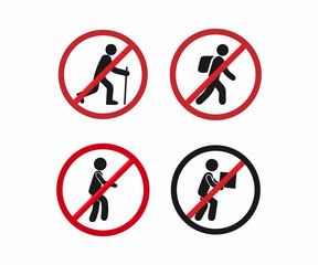 Prohibited Activities: Four No-Entry Signs for Pedestrian Traffic