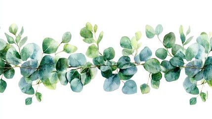 A watercolor illustration of green leaves arranged in a decorative border.