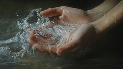 Fototapeta premium hands cupping flowing water
