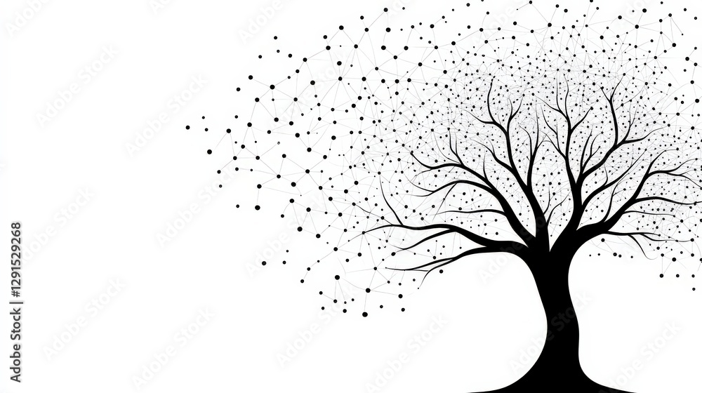Poster abstract silhouette of a tree with a network of dots, symbolizing connectivity and nature