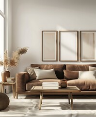 Home interior poster mock up with Beautiful Frame design living room, bedroom, wall (3d Render)