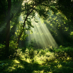 Fototapeta premium Sunbeams in Forest - Nature Photo