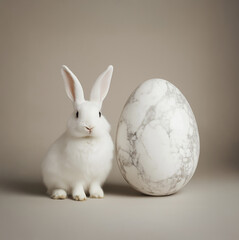 Obraz premium Minimalist composition with a white rabbit and a marble Easter egg