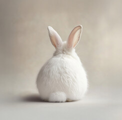 Obraz premium Minimalist portrait of a fluffy white rabbit from behind