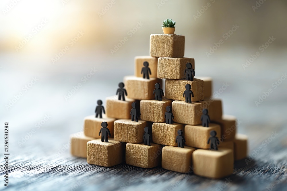 Poster conceptual representation of teamwork and growth illustrated by pyramid structure of blocks featurin