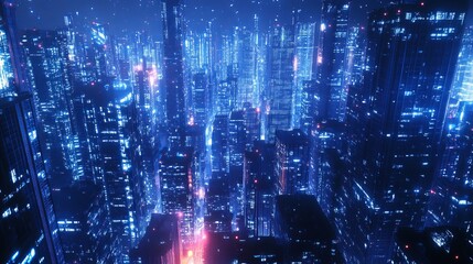 Fototapeta premium Shining urban night view with a scifi aesthetic 3D render