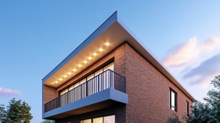 Modern House with Contemporary Design Against a Clear Sky Background