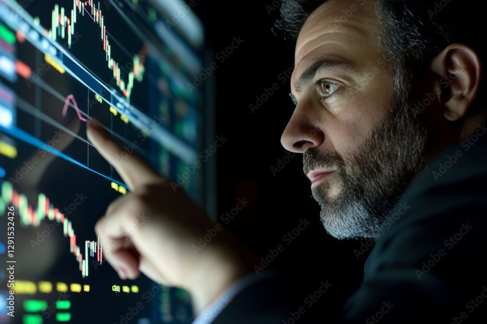 Aufkleber businessman analyzing stock market data on computer screen for trading insights and analysis