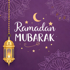 creative ramadan mubarak text design with hanging