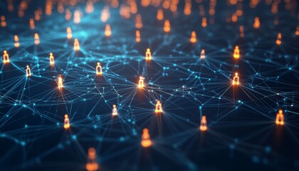 Obraz premium Abstract digital network of glowing human connections for online communication in cyberspace