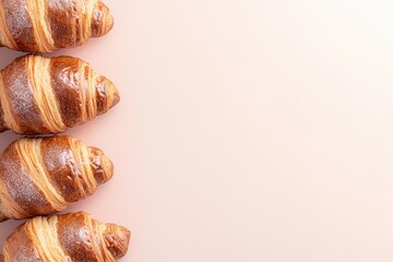 Freshly baked croissants arranged neatly, showcasing golden laye