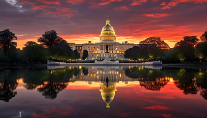 Sunset reflections of the u.S. Capitol building washington d.C. Landscape photography scenic view architectural beauty