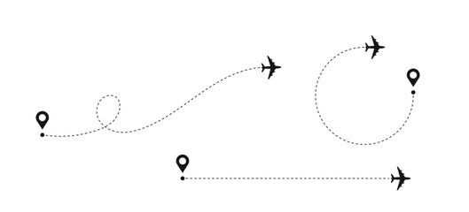 Airplane line path vector icon of air plane flight route. Air plane flight route with line stock-vector.