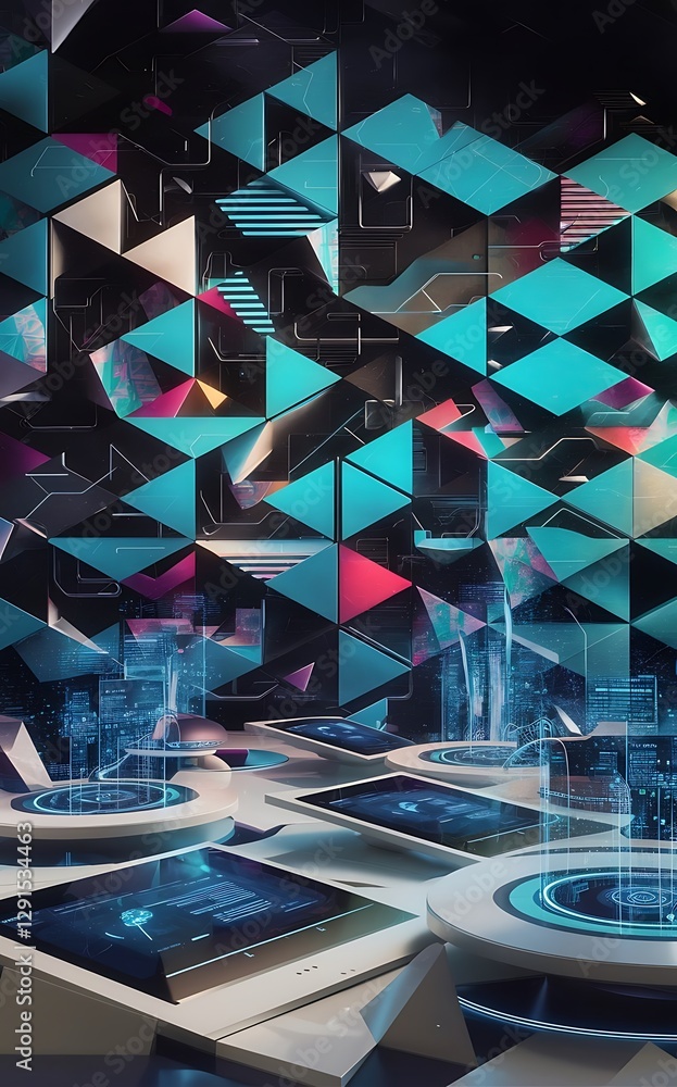 Poster technology science layout with copy space geometric pattern vector triangles