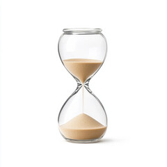 modern hourglass timer made of polished glass, filled with fine sand, symbolizes passage of time. Its elegant design adds touch of sophistication to any space