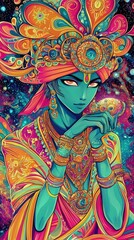 Obraz premium Psychedelic Hindu Deity in Cosmic Embrace