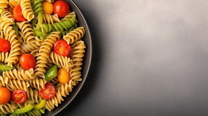 Colorful pasta dish featuring vibrant vegetables arranged artful