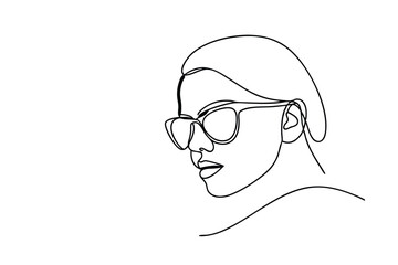 Elegant Woman Sunglasses Minimalist OneLine Art Drawing Portrait