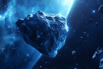 Fototapeta premium Cosmic Asteroid Floating in Vibrant Space with Distant Stars and Nebulae
