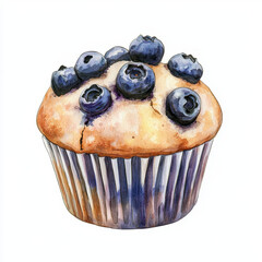 delicious blueberry muffin with golden brown top and fresh blueberries on top, perfect for bakery menus or dessert illustrations