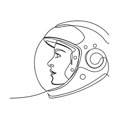 SingleLine Astronaut Woman Portrait Space Exploration, Cosmic Art