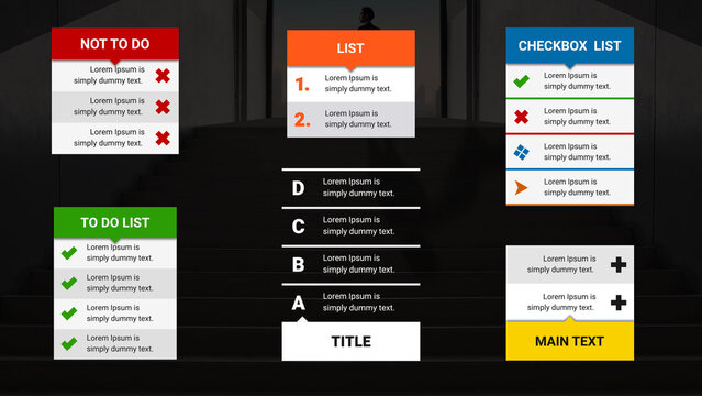 Mini Sliding Blocks With Text And Checkbox Icons