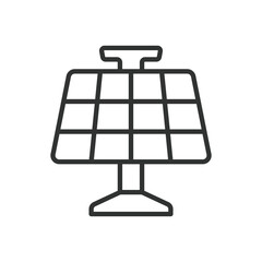 Solar panel, icon in line design. Solar panel, renewable energy, solar power, green energy, sustainable energy, solar technology on white background vector. Solar panel editable stroke icon