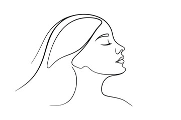 Serene Woman Profile One Line Drawing, Minimalist Art, Elegant Face