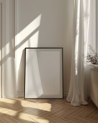Home interior poster mock up with Beautiful Frame design living room, bedroom, wall (3d Render)