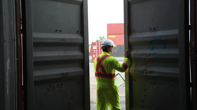 Engineers and technicians inspect the inside of containers and order repairs at the container manufacturing and storage site
