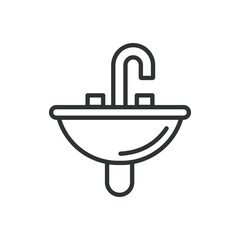 Sink, icon in line design. Sink, bathroom sink, kitchen sink, washbasin, basin, faucet, water on white background vector. Sink editable stroke icon