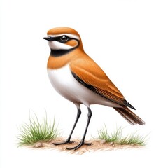 Fototapeta premium Vibrant Orange Bird with Black and White Accents Standing on Grass in Natural Illustration