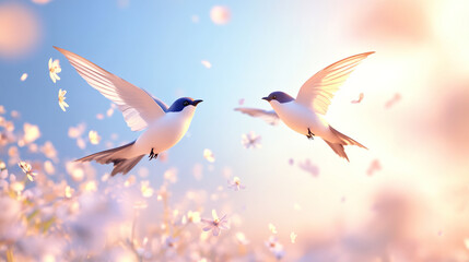 Obraz premium Swallows at Sunset