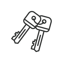 House keys, icon in line design. House keys, home key, keychain, security, lock, real estate, keyring on white background vector. House keys editable stroke icon