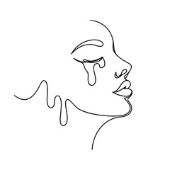 Weeping Woman, Line Art, Minimalist Portrait, Single Line Drawing, Abstract Face, Elegant Tears, Mod