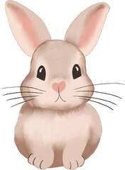 Hand drawn illustration of cute easter bunny rabbit hare in warn colors. Beautiful spring holiday art, funny cartoon graphic design, nature young animals with ears, egg hunt celebration.