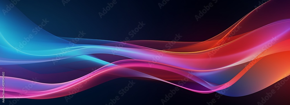 Poster abstract flow: dynamic ribbons of color cascade and intertwine across a dark canvas, creating a mesm
