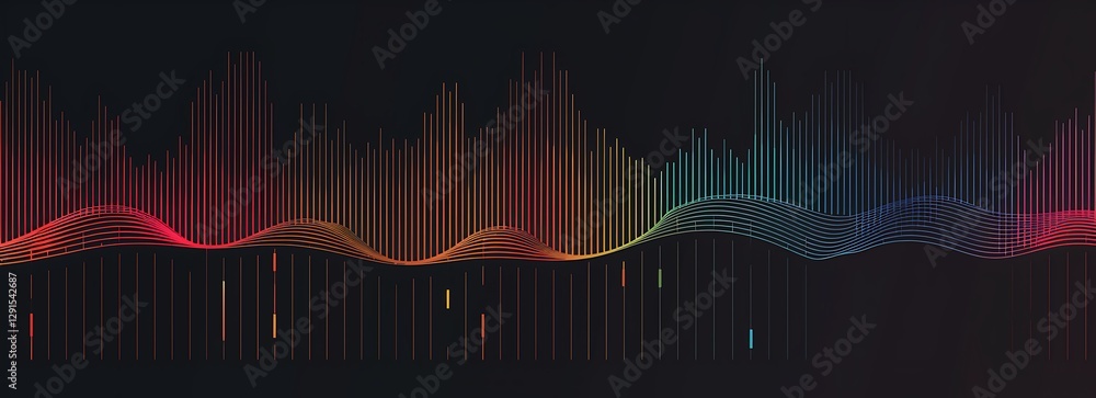 Poster sound spectrum: abstract visual representation of sound waves in vibrant colors, conveying the energ